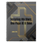 金ゴールドクロスとグレーモダンデザイン- John 3:16 ノートブック (正面)