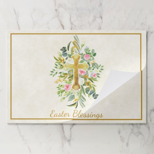 金ゴールドクロスとピンクのバラカスタムスのイースターランチョンマット ペーパーパッド (折り畳み)