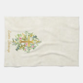 金ゴールドクロスとピンクのバラカスタムスのイースター キッチンタオル (横)