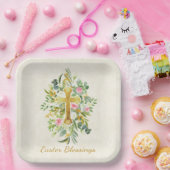 金ゴールドクロスとピンクのバラカスタムスのイースター ペーパープレート (パーティー)