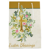 金ゴールドクロスとピンクのバラカスタムスのイースター ミディアムペーパーバッグ (裏面)