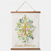 金ゴールドクロスとピンクのバラカスタムスのイースター 吊り下げ型タペストリー (正面)