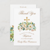 金ゴールドクロスとフローラホワイトバプティスマ サンキューカード (正面/裏面)