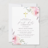 金ゴールドクロスと花絵を描最初の聖餐式 招待状 (正面)