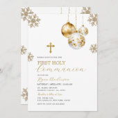 金ゴールドクロスウィンタークリスマスファースト聖餐式 招待状 (正面/裏面)