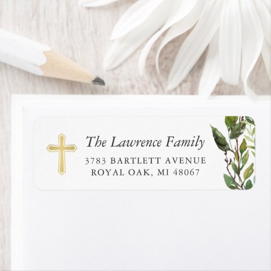 金ゴールドクロスウォーターカラーグリーン差出人住所 ラベル (インサイチュ)