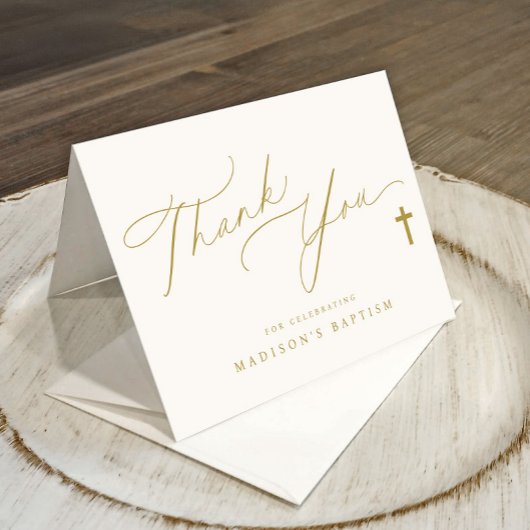 金ゴールドクロスエレガントフォトバプテスマ サンキューカード
