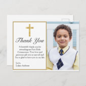 金ゴールドクロスエレガント写真第1回コミュニオンありがとう ポストカード (正面/裏面)