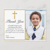 金ゴールドクロスエレガント写真第1回コミュニオンありがとう ポストカード (正面)