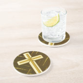 金ゴールドクロスオンブラウン背景サンドストーンコースター コースター (側面)