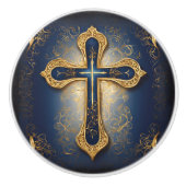 金ゴールドクロスオンブルー セラミックノブ (正面)