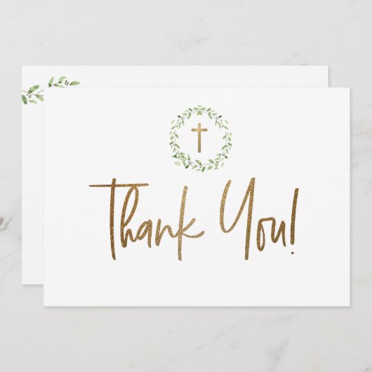 金ゴールドクロスグリーンウォーター色リース第1聖域 サンキューカード (正面/裏面)