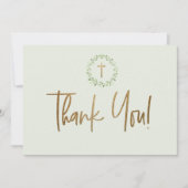 金ゴールドクロスグリーンウォーター葉カラーファーストコミュニオン サンキューカード (正面)