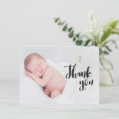 金ゴールドクロスサンキューベビーフォトバプテスマ カード (スタンド正面)