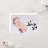 金ゴールドクロスサンキューベビーフォトバプテスマ カード (正面/裏面インサイチュ)