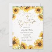 金ゴールドクロスサンフラワーバプテスマ 招待状 (正面)