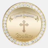 金ゴールドクロスダイアモンズバプテスマ《キリスト教》洗礼式や命名式 ラウンドシール (正面)