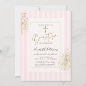 金ゴールドクロスダイヤモンドダストピンクバプテストライプのィス 招待状 (正面)