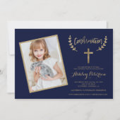 金ゴールドクロスネイビーブルー写真確認 招待状 (正面)