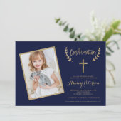 金ゴールドクロスネイビーブルー写真確認 招待状 (スタンド正面)