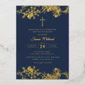 金ゴールドクロスネイビーボーイズ第一聖餐式 箔招待状 (正面)