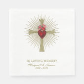 金ゴールドクロスハートレッドローゼ葬式 スタンダードランチョンナプキン (正面)