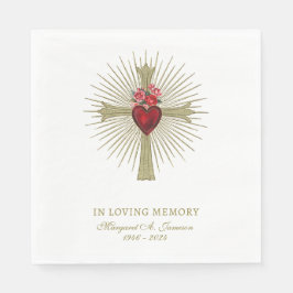 金ゴールドクロスハートレッドローゼ葬式 スタンダードランチョンナプキン