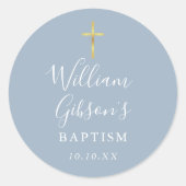 金ゴールドクロスバプテスマ《キリスト教》洗礼式や命名式ダスティブルー ラウンドシール (正面)