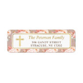 金ゴールドクロスパステルコーラルフローラ差出人住所 ラベル (正面)