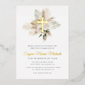 金ゴールドクロスパンパ最初の聖餐式 箔招待状 (正面)