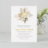 金ゴールドクロスパンパ最初の聖餐式 箔招待状 (立ち正面)