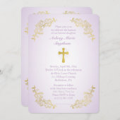 金ゴールドクロスパープルバプティスマフォト招待状 招待状 (正面/裏面)