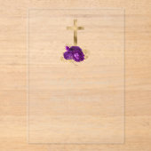 金ゴールドクロスパープルフローラ金ゴールド文字ファーストコミュニオン アクリル招待状 (正面)