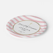 金ゴールドクロスピンクストライプク聖餐式 ペーパープレート (アングル)