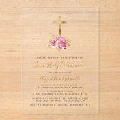 金ゴールドクロスピンクフローラ第1聖体 アクリル招待状 (正面)