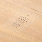 金ゴールドクロスフェイクバプティスマルのミニマリスト アクリル招待状 (レイダウン)