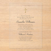 金ゴールドクロスフェイクバプティスマルのミニマリスト アクリル招待状 (正面)