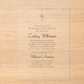 金ゴールドクロスフェイクバプティスマルのミニマリスト アクリル招待状 (正面)