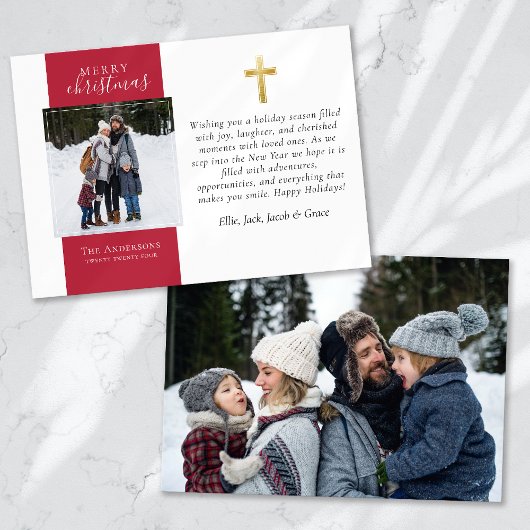 金ゴールドクロスフォトメリークリスマス シーズンカード