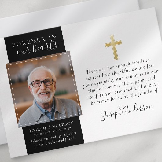 金ゴールドクロスフォト悔やみや弔慰葬儀 サンキューカード