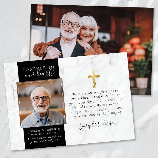 金ゴールドクロスフォト悔やみや弔慰葬儀 サンキューカード