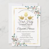 金ゴールドクロスフレームフローラファーストホーリーコミュニオン 招待状 (正面)
