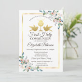 金ゴールドクロスフレームフローラファーストホーリーコミュニオン 招待状 (スタンド正面)