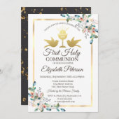 金ゴールドクロスフレームフローラファーストホーリーコミュニオン 招待状 (正面/裏面)