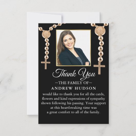 金ゴールドクロスフレーム葬儀フォトサンキューカード サンキューカード (正面)