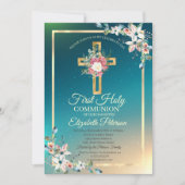 金ゴールドクロスフローラバラ第1聖餐式 招待状 (正面)
