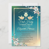 金ゴールドクロスフローラファーストホーリーコミュニオン招待状 招待状 (正面)