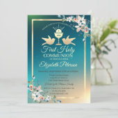 金ゴールドクロスフローラファーストホーリーコミュニオン招待状 招待状 (スタンド正面)