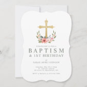 金ゴールドクロスフローラリースベビー1stバースデーバプテスマ 招待状 (正面)