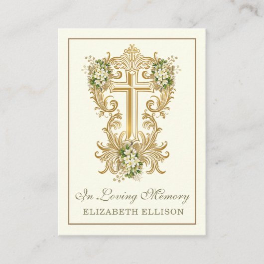 金ゴールドクロスフローラ葬儀記念祈りの言葉カード プレイスカード (正面)